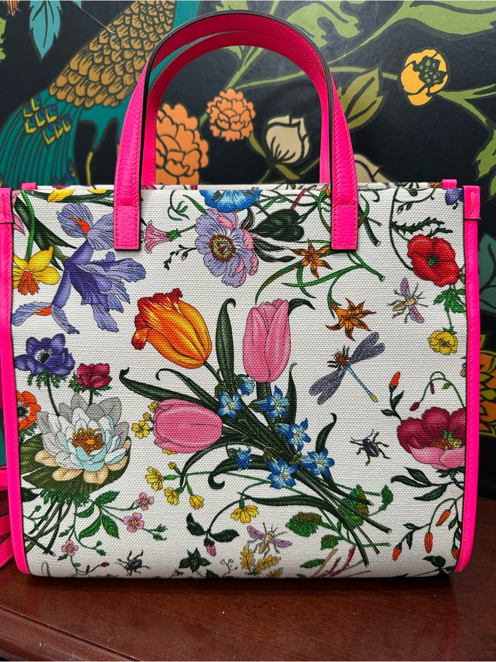 Gucci Flora Tote Pink Floral Canvas Crossbody Bag 550141 - Picture 11 of 17